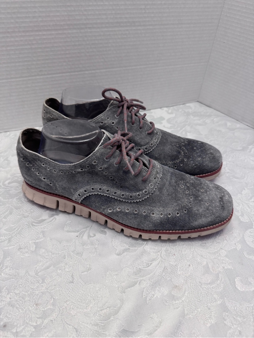 Cole‎ Haan Men’s 10.5M Zergrand Wingtip Oxford Dress Shoe Washed Gray Suede